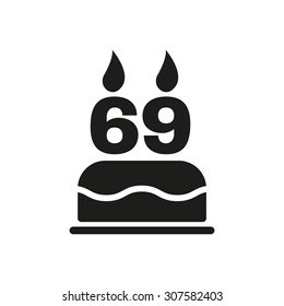 The birthday cake with candles in the form of number 69 icon. Birthday symbol. Flat Vector illustration