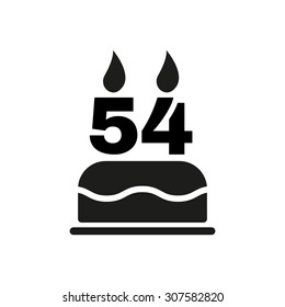The birthday cake with candles in the form of number 54 icon. Birthday symbol. Flat Vector illustration