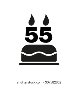 The birthday cake with candles in the form of number 55 icon. Birthday symbol. Flat Vector illustration