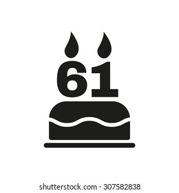 The birthday cake with candles in the form of number 61 icon. Birthday symbol. Flat Vector illustration