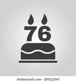 The birthday cake with candles in the form of number 76 icon. Birthday symbol. Flat Vector illustration