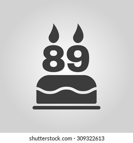 The birthday cake with candles in the form of number 89 icon. Birthday symbol. Flat Vector illustration