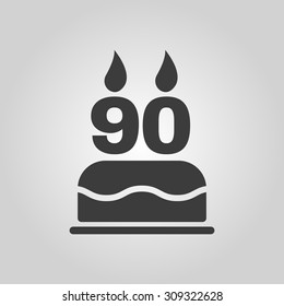 The birthday cake with candles in the form of number 90 icon. Birthday symbol. Flat Vector illustration