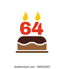 The birthday cake with candles in the form of number 64 icon. Birthday symbol. Flat Vector illustration