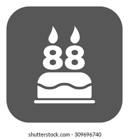 The birthday cake with candles in the form of number 88 icon. Birthday symbol. Flat Vector illustration. Button