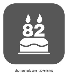 The birthday cake with candles in the form of number 82 icon. Birthday symbol. Flat Vector illustration. Button