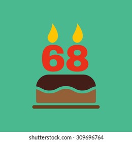 The birthday cake with candles in the form of number 68 icon. Birthday symbol. Flat Vector illustration