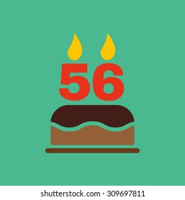The birthday cake with candles in the form of number 56 icon. Birthday symbol. Flat Vector illustration