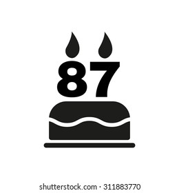 The birthday cake with candles in the form of number 87 icon. Birthday symbol. Flat Vector illustration