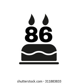 The birthday cake with candles in the form of number 86 icon. Birthday symbol. Flat Vector illustration