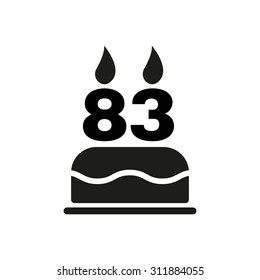The birthday cake with candles in the form of number 83 icon. Birthday symbol. Flat Vector illustration