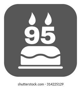 The birthday cake with candles in the form of number 95 icon. Birthday symbol. Flat Vector illustration. Button