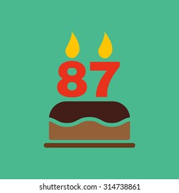 The birthday cake with candles in the form of number 87 icon. Birthday symbol. Flat Vector illustration