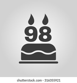 The birthday cake with candles in the form of number 98 icon. Birthday symbol. Flat Vector illustration