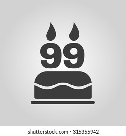 The birthday cake with candles in the form of number 99 icon. Birthday symbol. Flat Vector illustration