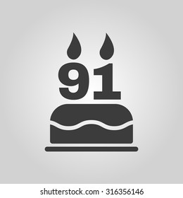The birthday cake with candles in the form of number 91 icon. Birthday symbol. Flat Vector illustration