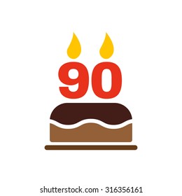 The birthday cake with candles in the form of number 90 icon. Birthday symbol. Flat Vector illustration