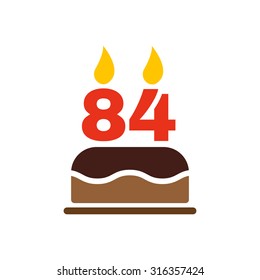 The birthday cake with candles in the form of number 84 icon. Birthday symbol. Flat Vector illustration