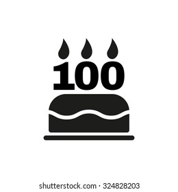 The birthday cake with candles in the form of number 100 icon. Birthday symbol. Flat Vector illustration