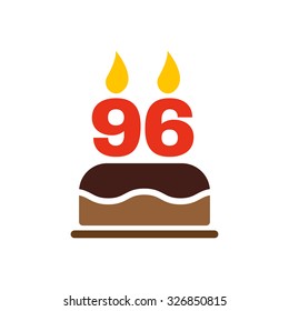 The birthday cake with candles in the form of number 96 icon. Birthday symbol. Flat Vector illustration