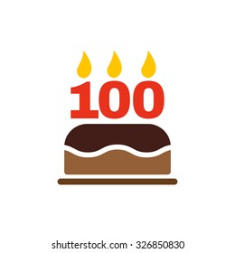 The birthday cake with candles in the form of number 100 icon. Birthday symbol. Flat Vector illustration