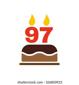 The birthday cake with candles in the form of number 97 icon. Birthday symbol. Flat Vector illustration