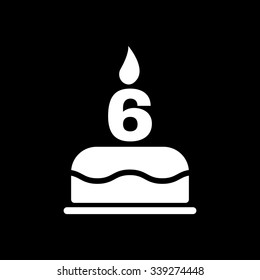 The birthday cake with candles in the form of number 6 icon. Birthday symbol. Flat Vector illustration