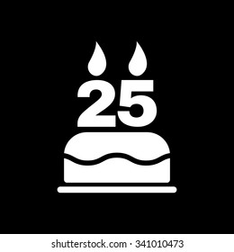 The birthday cake with candles in the form of number 25 icon. Birthday symbol. Flat Vector illustration