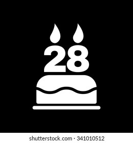The birthday cake with candles in the form of number 28 icon. Birthday symbol. Flat Vector illustration