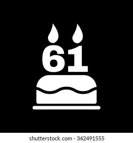 The birthday cake with candles in the form of number 61 icon. Birthday symbol. Flat Vector illustration