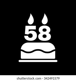 The birthday cake with candles in the form of number 58 icon. Birthday symbol. Flat Vector illustration
