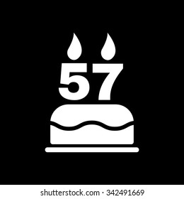 The birthday cake with candles in the form of number 57 icon. Birthday symbol. Flat Vector illustration