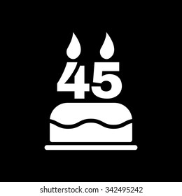 The birthday cake with candles in the form of number 45 icon. Birthday symbol. Flat Vector illustration