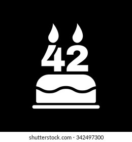 The birthday cake with candles in the form of number 42 icon. Birthday symbol. Flat Vector illustration