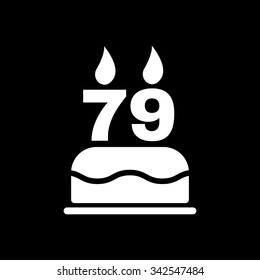 The birthday cake with candles in the form of number 79 icon. Birthday symbol. Flat Vector illustration