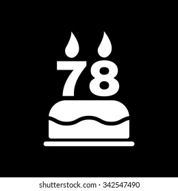 The birthday cake with candles in the form of number 78 icon. Birthday symbol. Flat Vector illustration