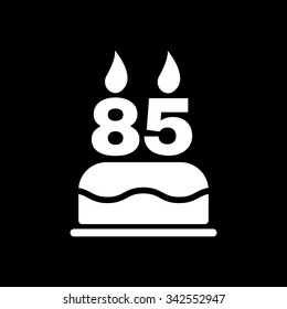 The birthday cake with candles in the form of number 85 icon. Birthday symbol. Flat Vector illustration