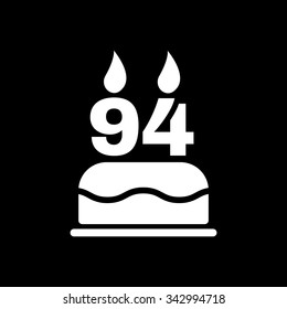 The birthday cake with candles in the form of number 94 icon. Birthday symbol. Flat Vector illustration