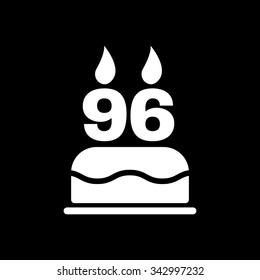 The birthday cake with candles in the form of number 96 icon. Birthday symbol. Flat Vector illustration