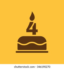 The birthday cake with candles in the form of number 4 icon. Birthday symbol. Flat Vector illustration