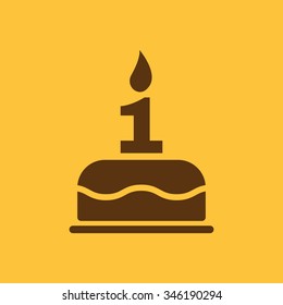 The birthday cake with candles in the form of number 1 icon. Birthday symbol. Flat Vector illustration