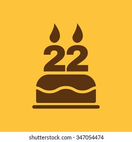 The birthday cake with candles in the form of number 22 icon. Birthday symbol. Flat Vector illustration