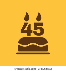 The birthday cake with candles in the form of number 45 icon. Birthday symbol. Flat Vector illustration