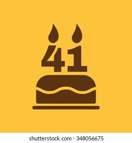 The birthday cake with candles in the form of number 41 icon. Birthday symbol. Flat Vector illustration