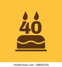 The birthday cake with candles in the form of number 40 icon. Birthday symbol. Flat Vector illustration