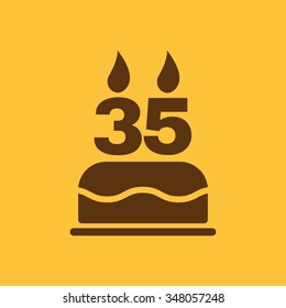 The birthday cake with candles in the form of number 35 icon. Birthday symbol. Flat Vector illustration