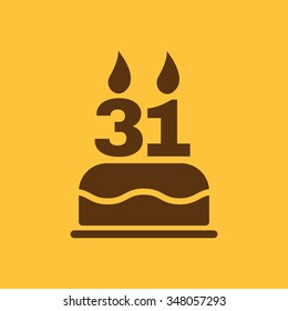 The birthday cake with candles in the form of number 31 icon. Birthday symbol. Flat Vector illustration