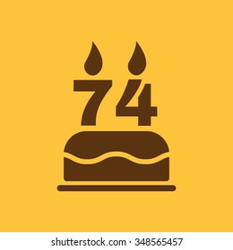 The birthday cake with candles in the form of number 74 icon. Birthday symbol. Flat Vector illustration