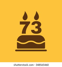 The birthday cake with candles in the form of number 73 icon. Birthday symbol. Flat Vector illustration