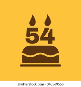 The birthday cake with candles in the form of number 54 icon. Birthday symbol. Flat Vector illustration